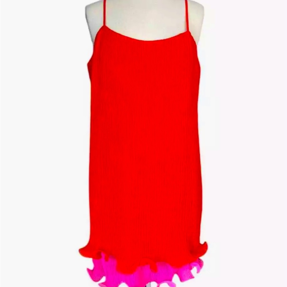 MILLY Bianca Dress Sleeveless Pleated Coral Orange Cocktail Ruffle Hem